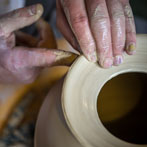 Matthew Blakely at work in his workshop 2017 - Throwing